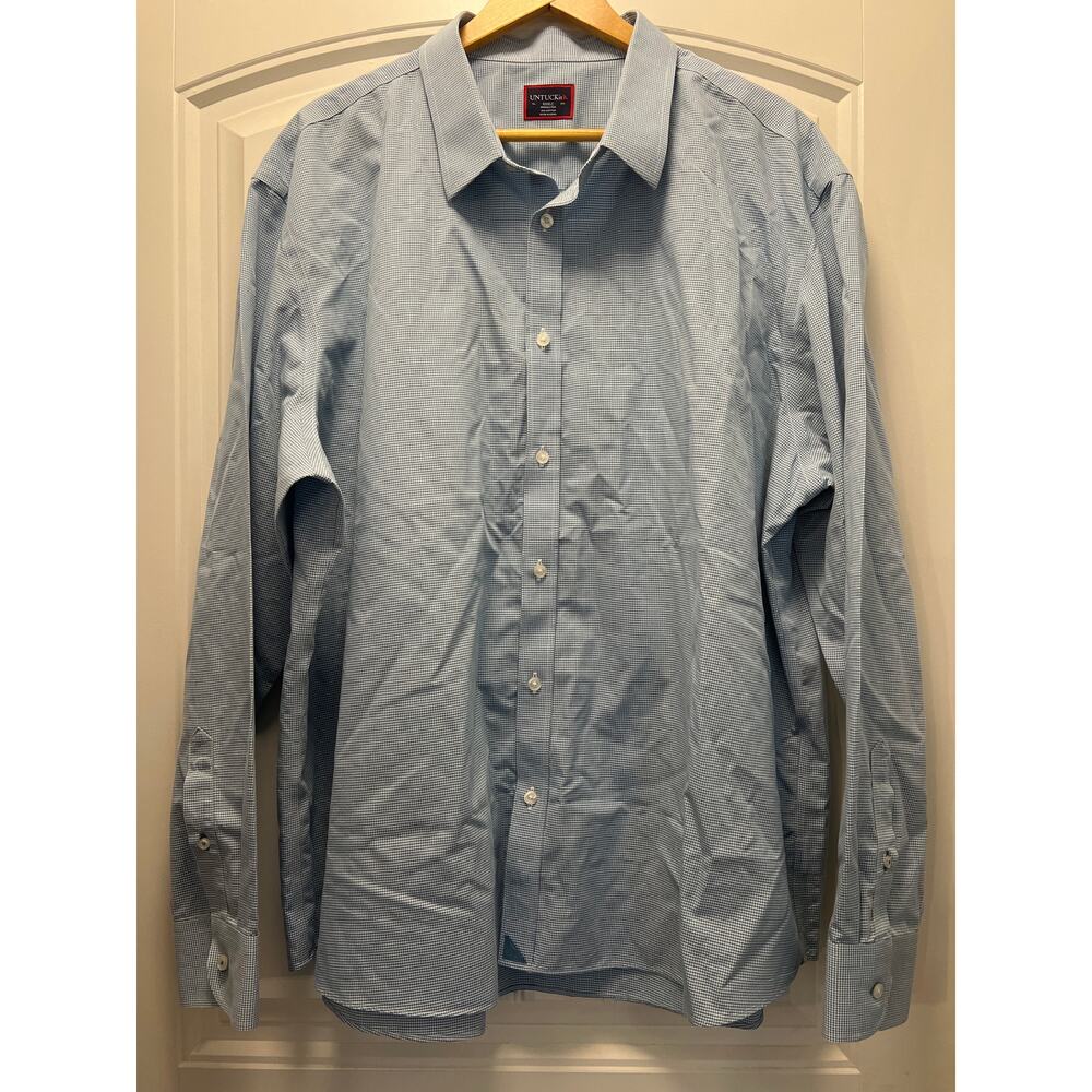 Untuckit Men’s Long Sleeve Gingham Relaxed Fit Wrinkle Free Shirt Size XXXL Blue